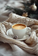 Obraz na płótnie Canvas a cup of coffee in an elegant knit