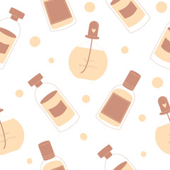 Perfumery seamless pattern. Fragrance endless background. Beauty and fashion cover. Vector