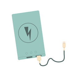 Power bank isolated on white background. Device for charge with cable and wireless. Vector flat
