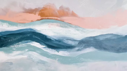 Fotobehang Wall art abstract picture the natural element for home decoration, paint texture with unexpected pastel colors, stormy waves and calm feelings © HellSong