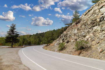 Beautiful view of the road in the Troodos Mountains in Cyprus.
