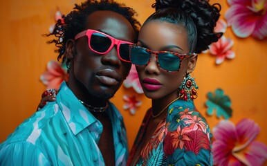 a couple posing together with sunglasses