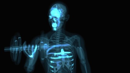 Abstract 3D Anatomy Man Doing Biceps Curls