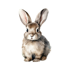 Watercolor cute Easter bunny on the white background. Fluffy rabbit