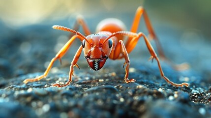 Fototapeta premium closeup shot of busy ant teamwork, a symbol of cooperation and diligence in the wild