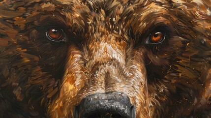 breathtaking closeup of fierce bear's face, showcasing the majestic presence of nature's predator - obrazy, fototapety, plakaty