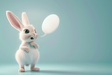 Portrait of 3d cartoon cute bunny easter holding up empty speech bubble in studio background. - obrazy, fototapety, plakaty