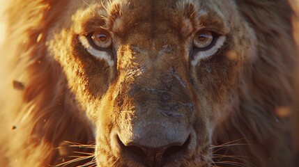 closeup of powerful lion face, a testament to the strength and beauty of the wild
