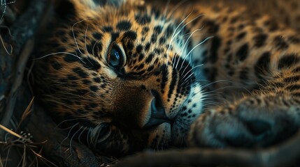 Obraz premium closeup shot of newborn baby leopard cub, capturing innocence in nature's embrace