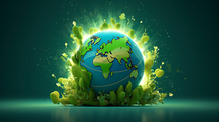 Obraz premium Paper globe surrounded by green leaves, symbolizing environmental protection and care for the fragile planet