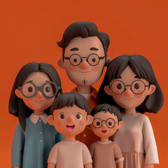 Fototapeta premium Portrait of a famili in 3D style, Generative AI