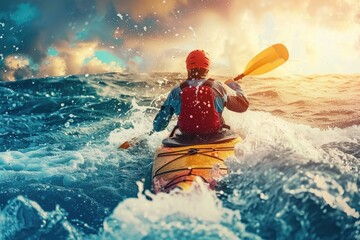 A kayaker navigating through waves, showcasing adventure and water exploration. 