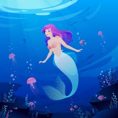 Obraz na płótnie Canvas Ocean Background Gorgeous Mermaid