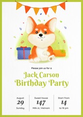 Watercolor Corgi Birthday Invitation