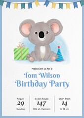 Watercolor Koala Birthday Invitation