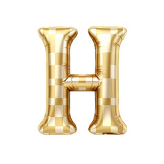 gold gingham metallic H alphabet balloon Realistic 3D on white background. Generative AI
