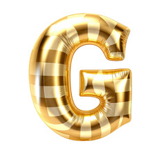 gold gingham metallic G alphabet balloon Realistic 3D on white background. Generative AI