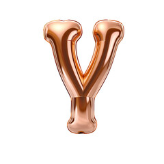 Copper metallic Y alphabet balloon Realistic 3D on white background. Generative AI