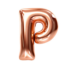 Copper metallic P alphabet balloon Realistic 3D on white background. Generative AI