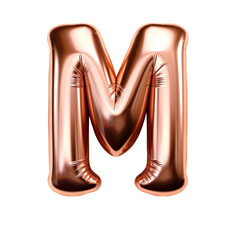 Copper metallic M alphabet balloon Realistic 3D on white background. Generative AI