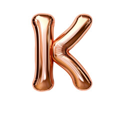 Copper metallic K alphabet balloon Realistic 3D on white background. Generative AI