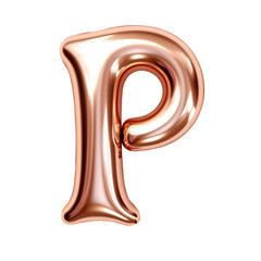 Rose gold metallic P alphabet balloon Realistic 3D on white background.