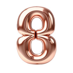Rose gold metallic 8 number balloon Realistic 3D on white background.