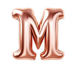 Rose gold metallic M alphabet balloon Realistic 3D on white background.