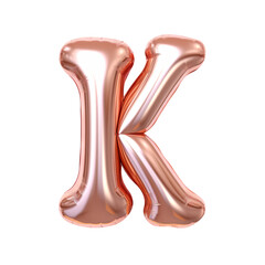 Rose gold metallic K alphabet balloon Realistic 3D on white background.