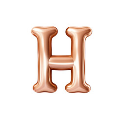 Rose gold metallic H alphabet balloon Realistic 3D on white background.