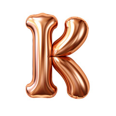 Copper metallic K alphabet balloon Realistic 3D on white background.