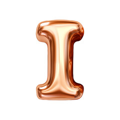 Copper metallic I alphabet balloon Realistic 3D on white background.