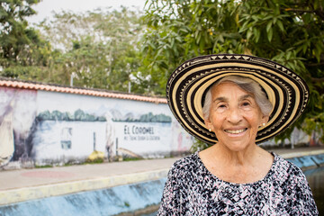 Senior woman tourist at the Macondo Linear Park in Aracataca the birthplace of the Colombian...