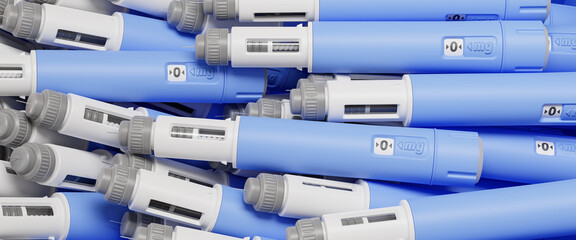 Injector / dosing pen  for subcutaneous injection of antidiabetic medication or anti-obesity medication. Web banner format