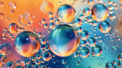 Oil bubbles, colorful background, copy space, 16:9