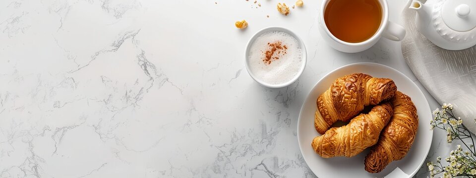 a plate of croissants and a cup of tea