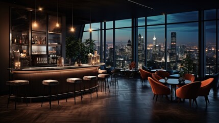 Modern Rooftop Lounge with City View