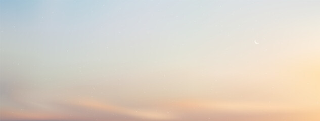 Little moon in the vanilla sky. The candy-colored sky looked warm and romantic. Gradient background. Vector illustration.