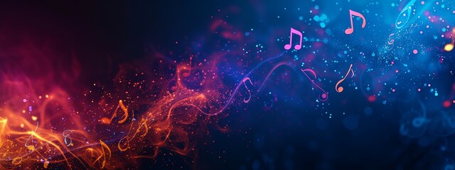 a colorful background with music notes