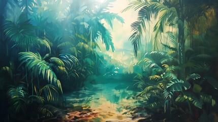 Fototapeta na wymiar a painting of a jungle