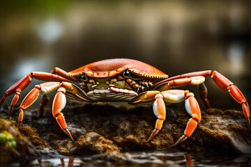 crab on wildlife A red crab or fiddler crab hiding among rocks or coral reefs