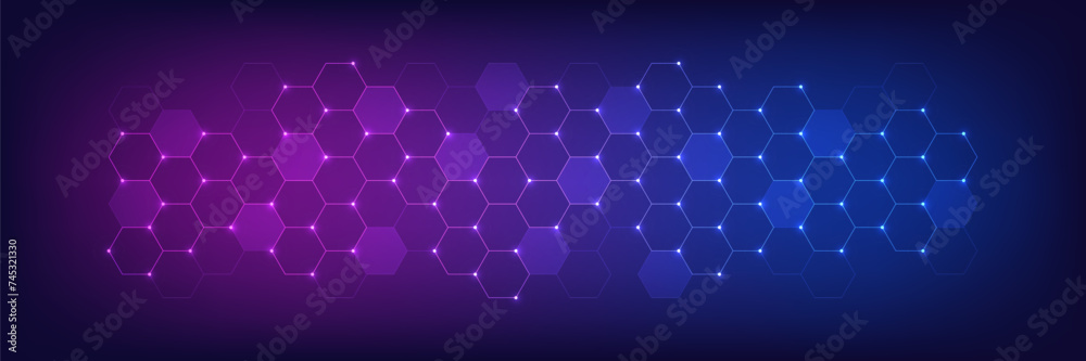Poster Vector illustration of hexagons pattern. Geometric abstract background with simple hexagonal elements. Creative idea for medical, technology or science design