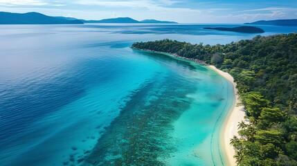 Obraz premium panoramic landscape, mesmerizing aerial view of a beautiful beach and coastline