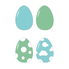 Easter eggs set isolated on white background. Vector flat with outline illustration on green and blue color