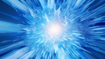 Fototapeta premium Abstract ice sculptures shimmer after the explosion. Blue background adds depth to the scene.