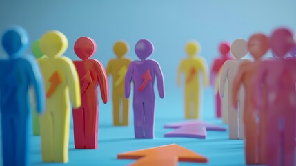 Vibrant unity: colorful figures and arrows symbolizing inclusion and diversity
