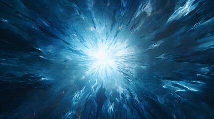 Abstract ice shards scatter from the explosion. Dark artwork contrasts with the icy burst.