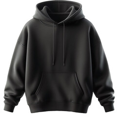 Black hoodie sweatshirt with a front view design. This sweatshirt is perfect for a casual and comfortable look isolated on transparent background