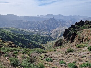 Fototapeta na wymiar Cruz de Tejeda - View of lush green mountains of Gran Canaria, Canary Islands, Spain