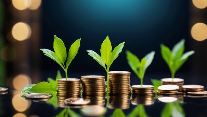 Fototapeta na wymiar Investment concept, Coins stack with green plant growing on them, stock image